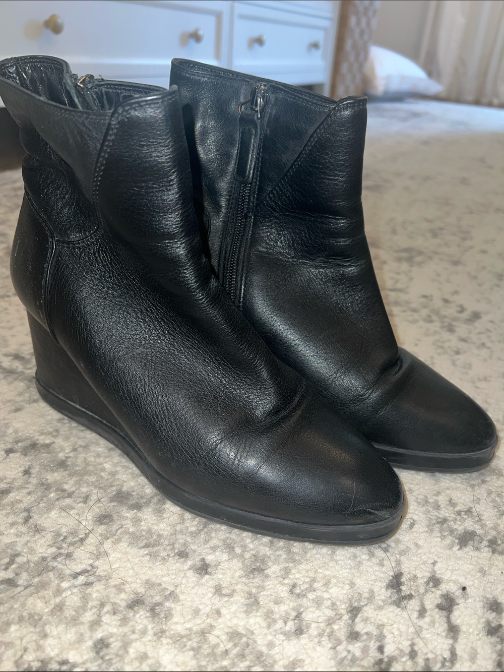 Aquatalia Black Leather Wedge Ankle Boots